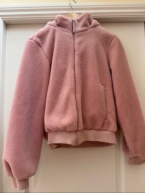 Girls' Plush Teddy Jacket in Dusty Pink